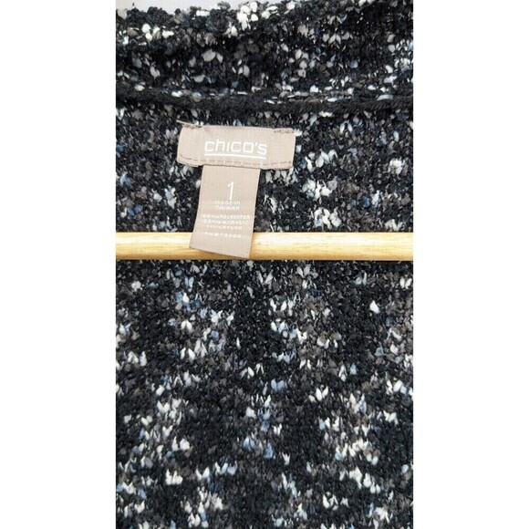 Chico's Women’s Cardigan Tweed Size M 1 Open Front Black And White Classic - Picture 3 of 8